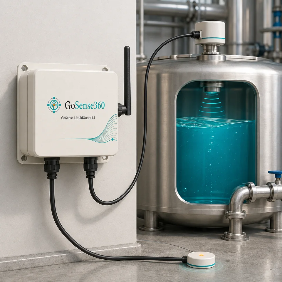 GoSense360 LiquidGuard device connected to a tank sensing concept